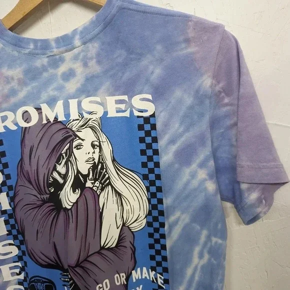 Tie dye blue & purple Broken Promises Grim Reaper T shirt Men's size small G10 - Picture 6 of 8
